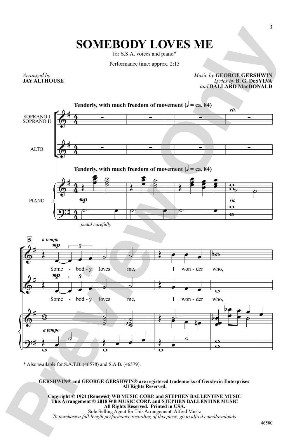 Somebody Loves Me: SSA Choral Octavo