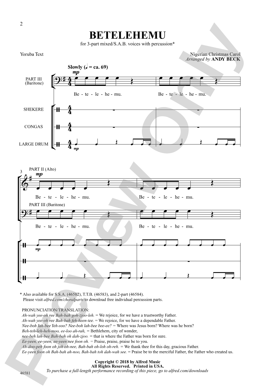 Betelehemu: 3-Part Mixed / SAB, Choral Octavo