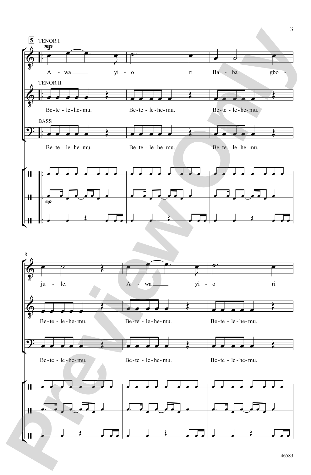 Betelehemu: TTB Choral Octavo