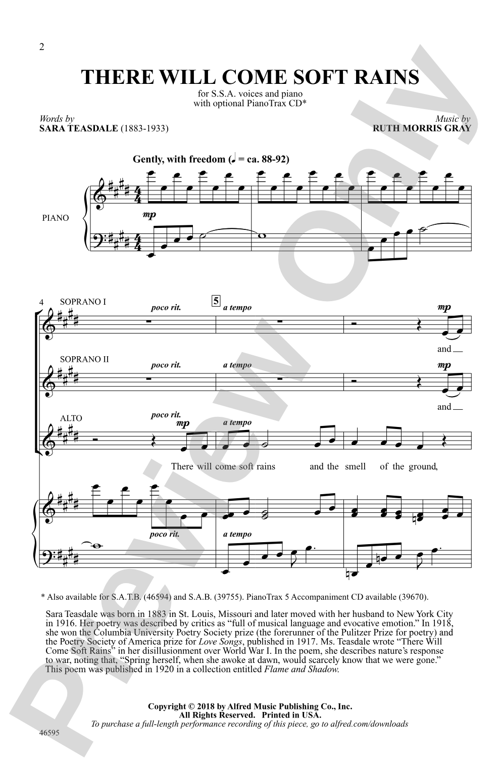 There Will Come Soft Rains: SSA Choral Octavo