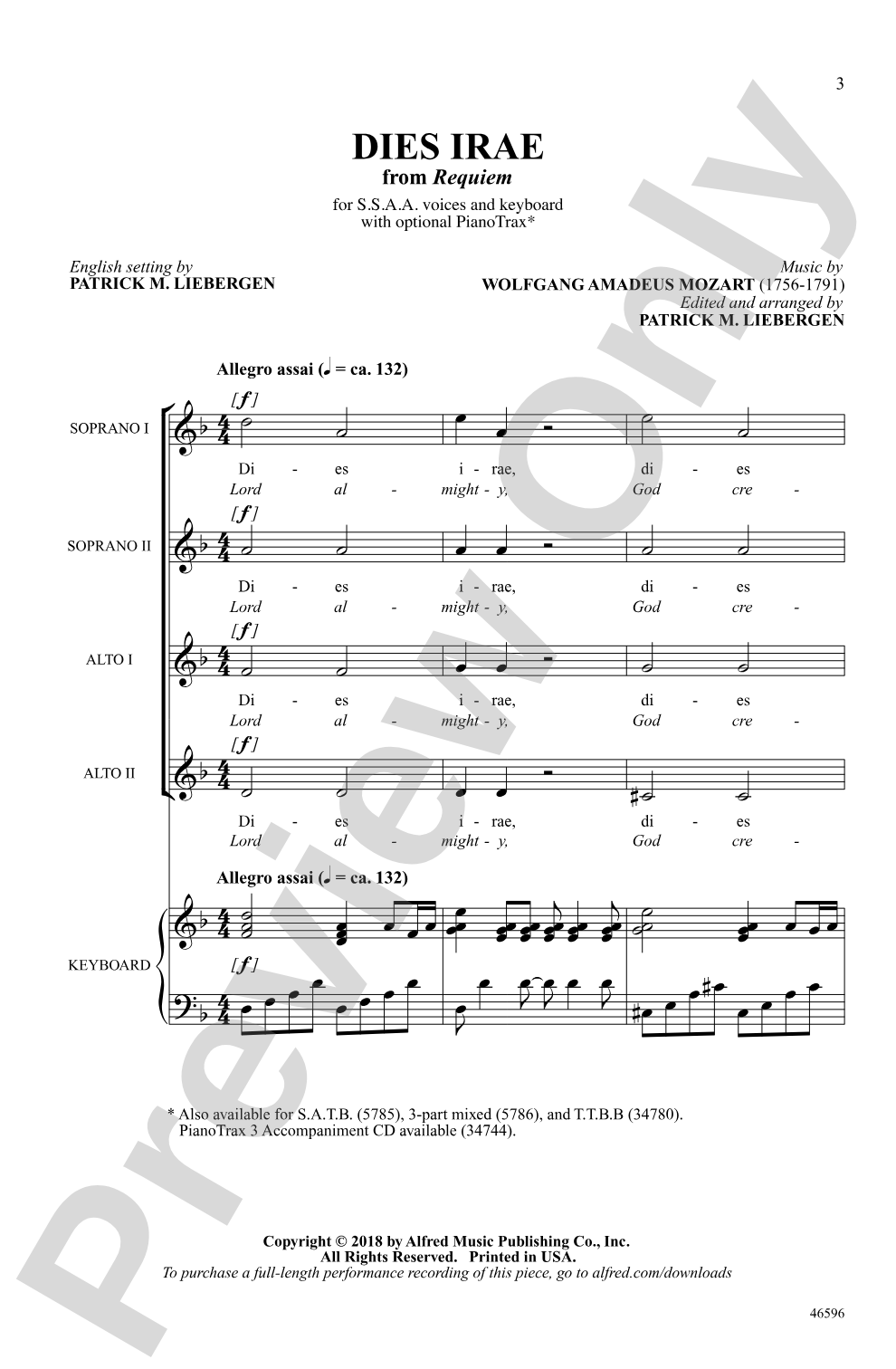 Dies Irae (from <i>Requiem</i>): SSAA Choral Octavo