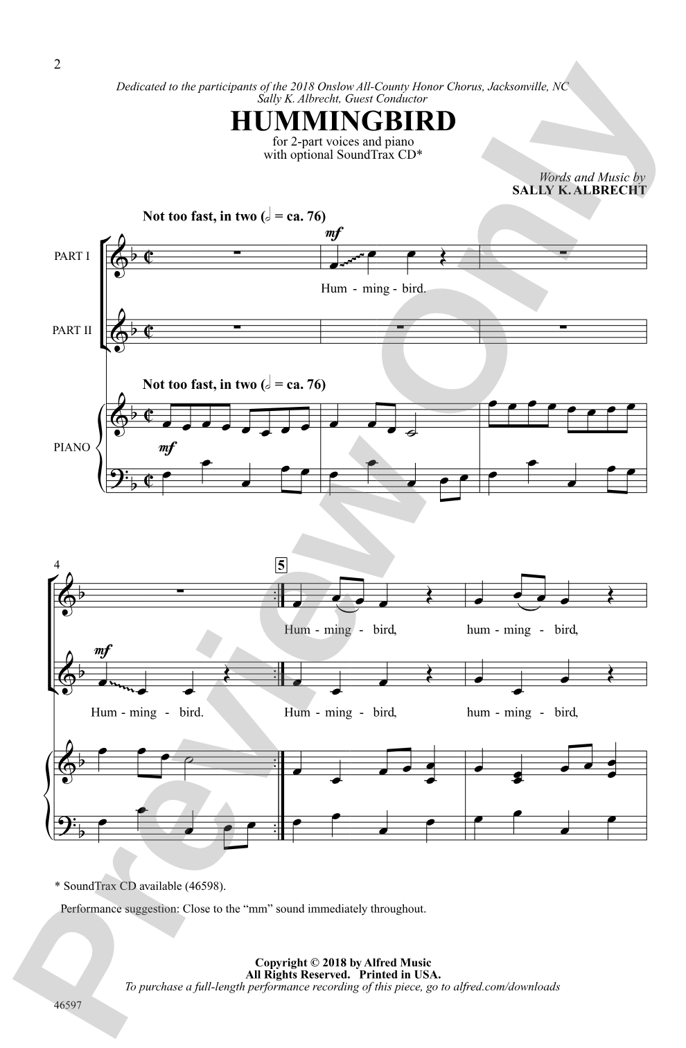 Hummingbird: 2-Part Choral Octavo