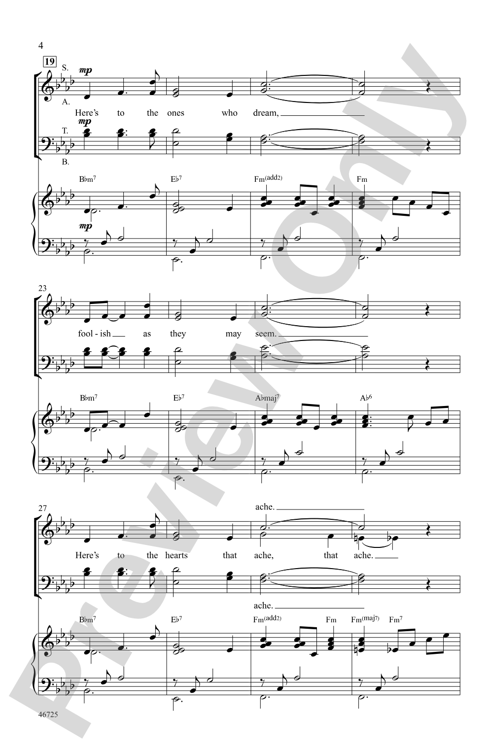 Audition (The Fools Who Dream): SATB Choral Octavo