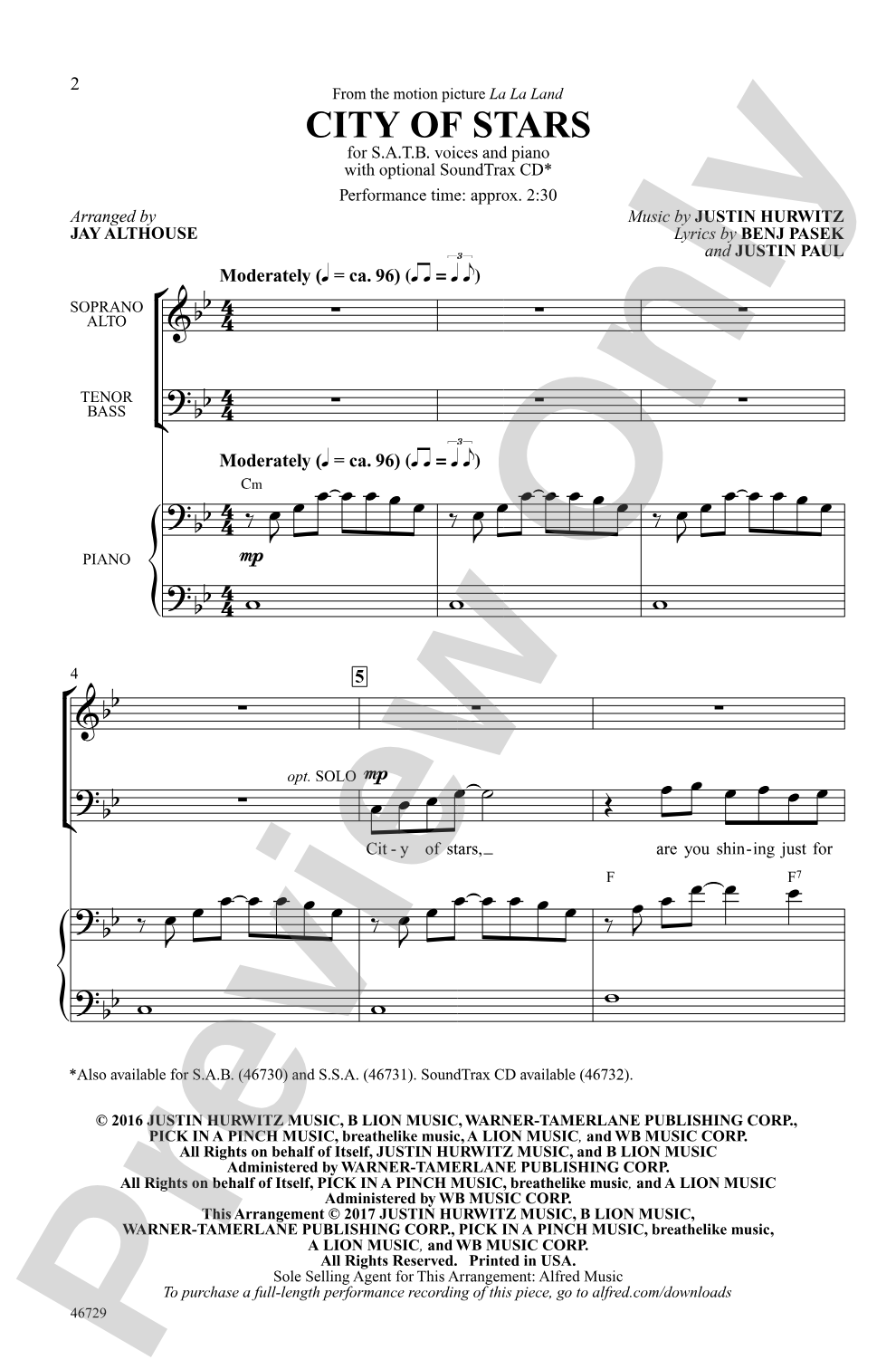 City of Stars: SATB Choral Octavo