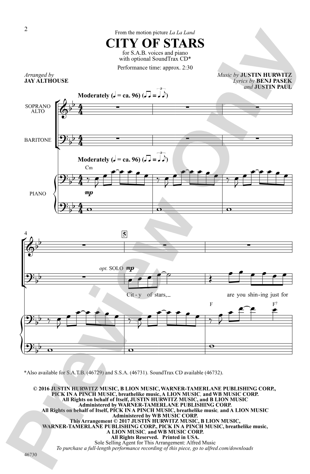 City of Stars: SAB Choral Octavo
