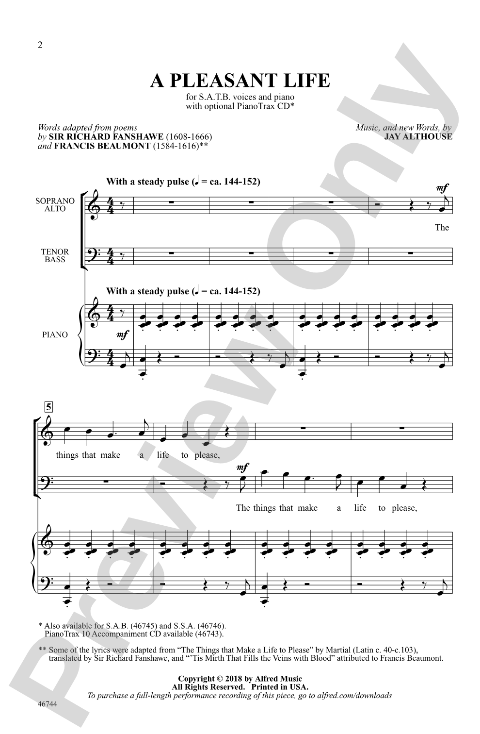 A Pleasant Life: SATB Choral Octavo