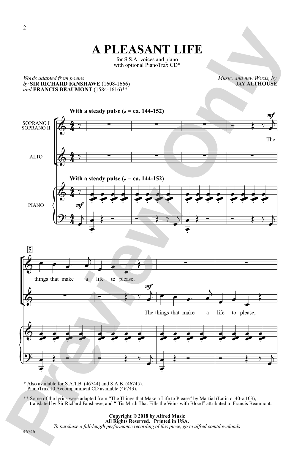 A Pleasant Life: SSA Choral Octavo