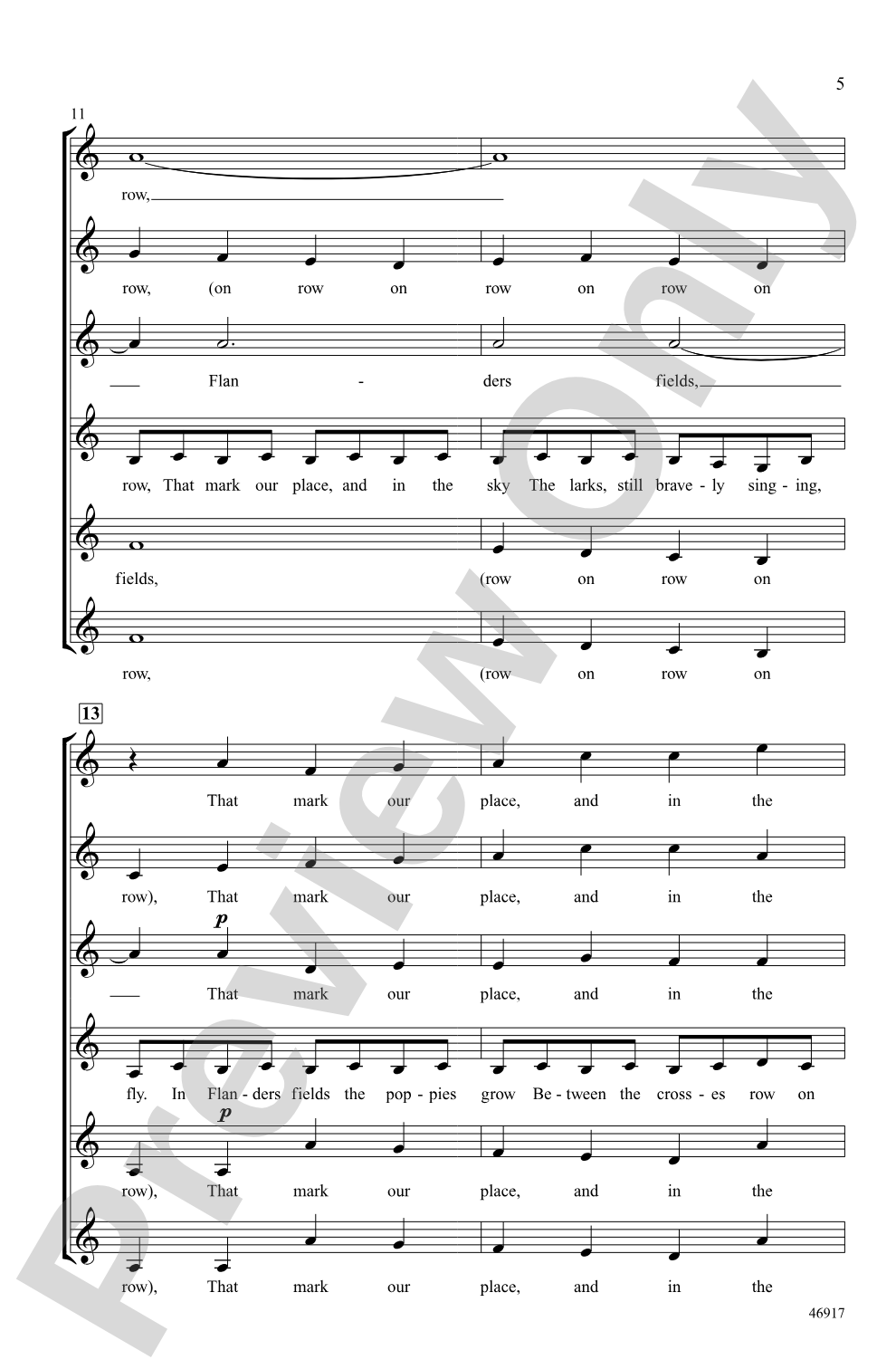 Flanders Fields: SSSAAA Choral Octavo