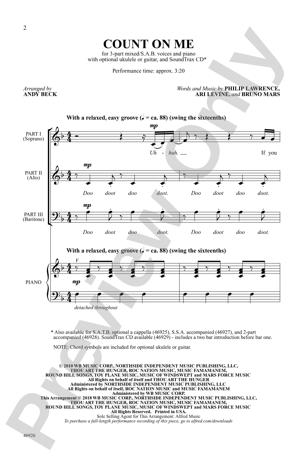 Count on Me: 3-Part Mixed / SAB Choral Octavo