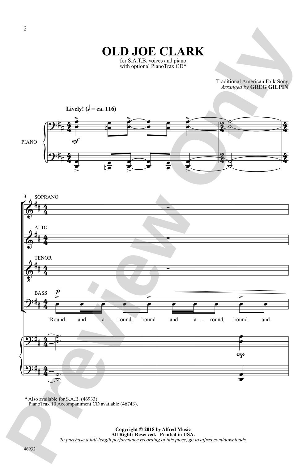 Old Joe Clark: SATB Choral Octavo