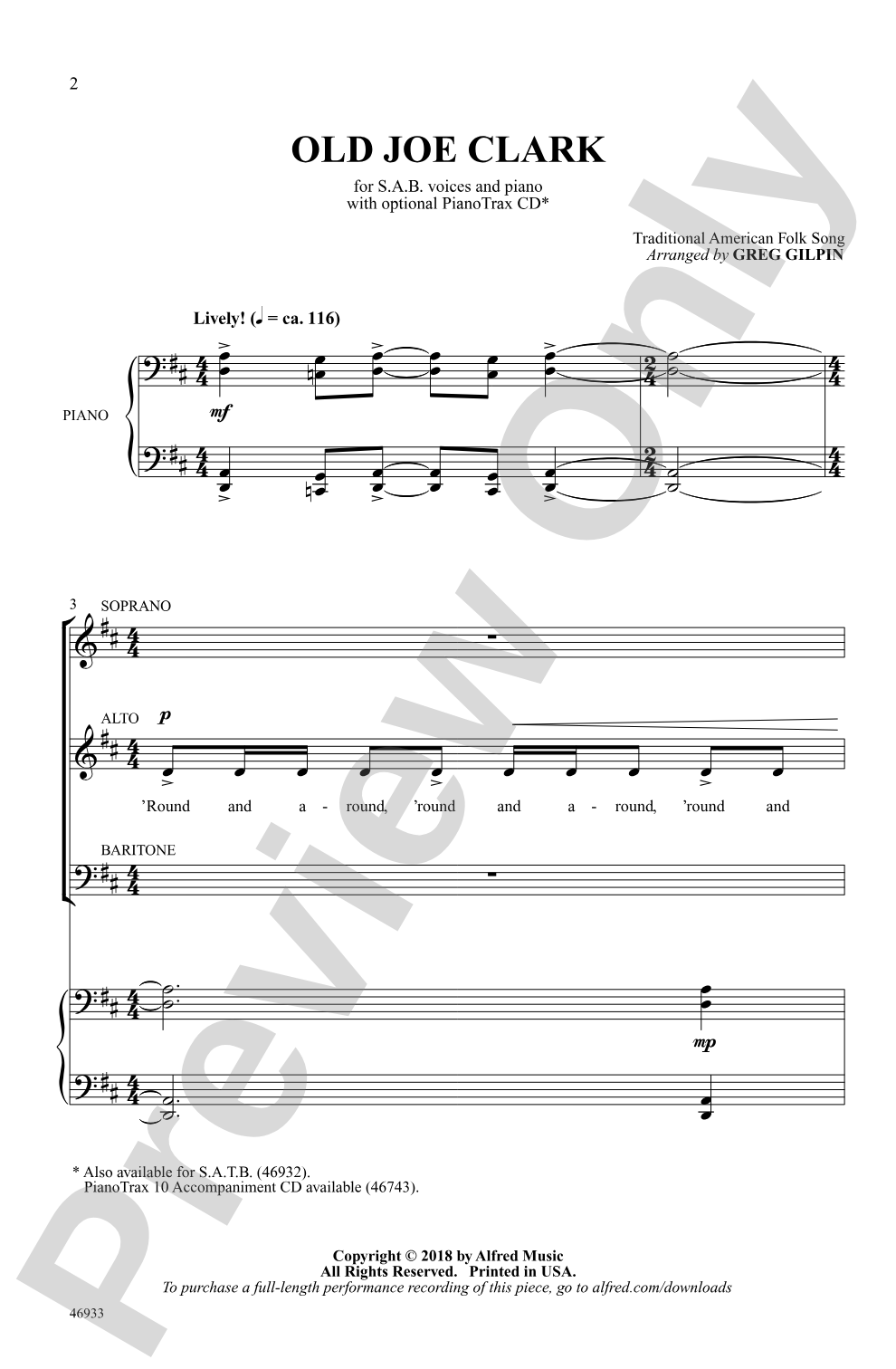 Old Joe Clark: SAB Choral Octavo