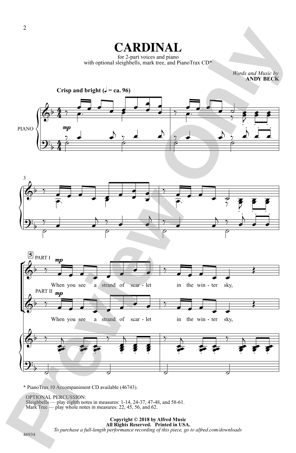 Cardinal: 2-Part Choral Octavo