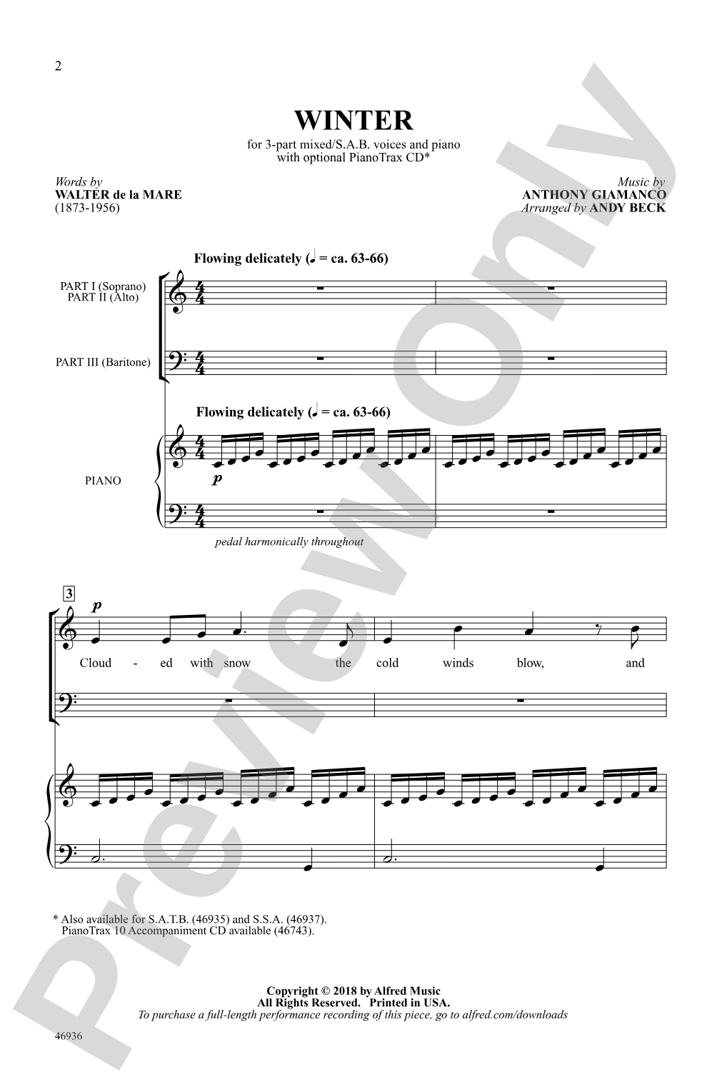 Winter: 3-Part Mixed / SAB Choral Octavo