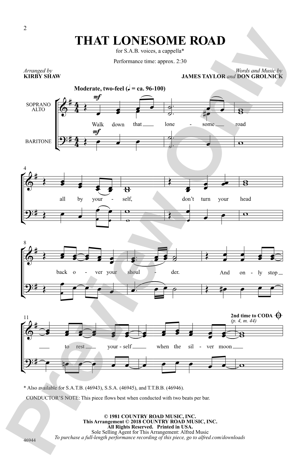 That Lonesome Road: SAB, <i>a cappella</i> Choral Octavo