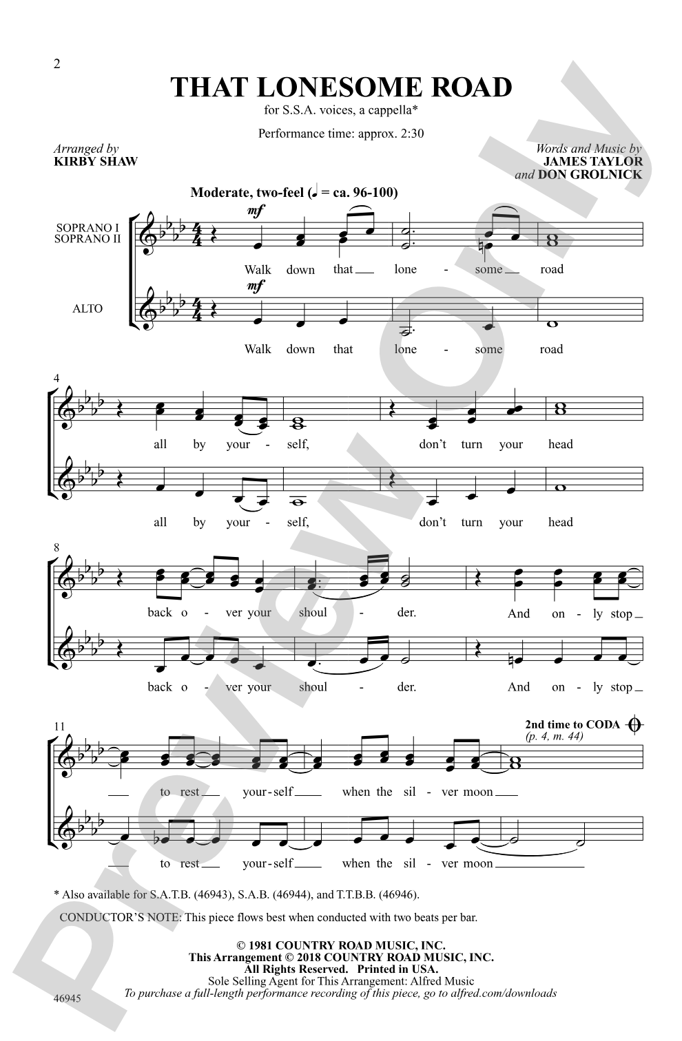 That Lonesome Road: SSA, <i>a cappella</i> Choral Octavo