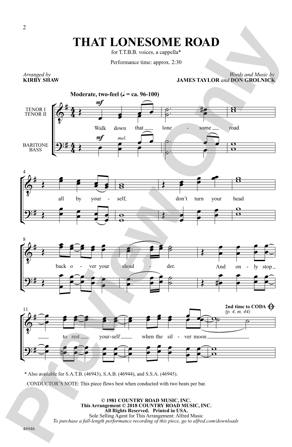 That Lonesome Road: TTBB, <i>a cappella</i> Choral Octavo