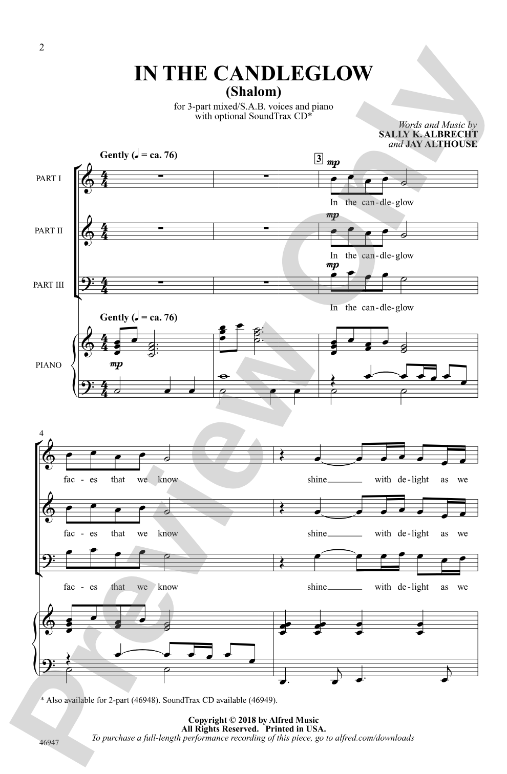 In the Candleglow: 3-Part Mixed / SAB Choral Octavo