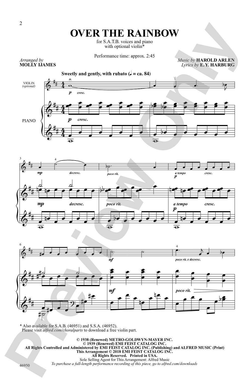 Over the Rainbow: SATB Choral Octavo