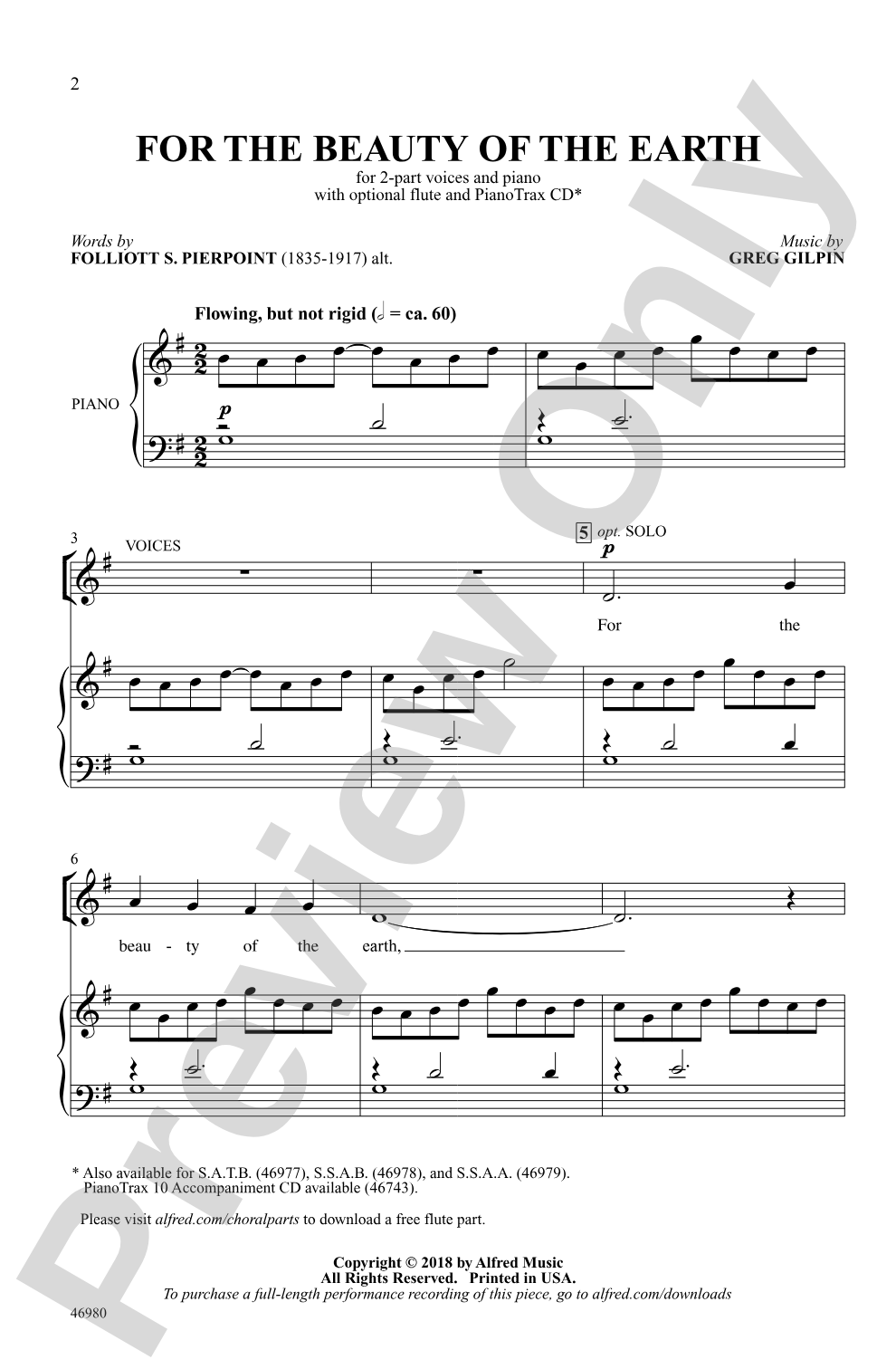 For the Beauty of the Earth: 2-Part Choral Octavo