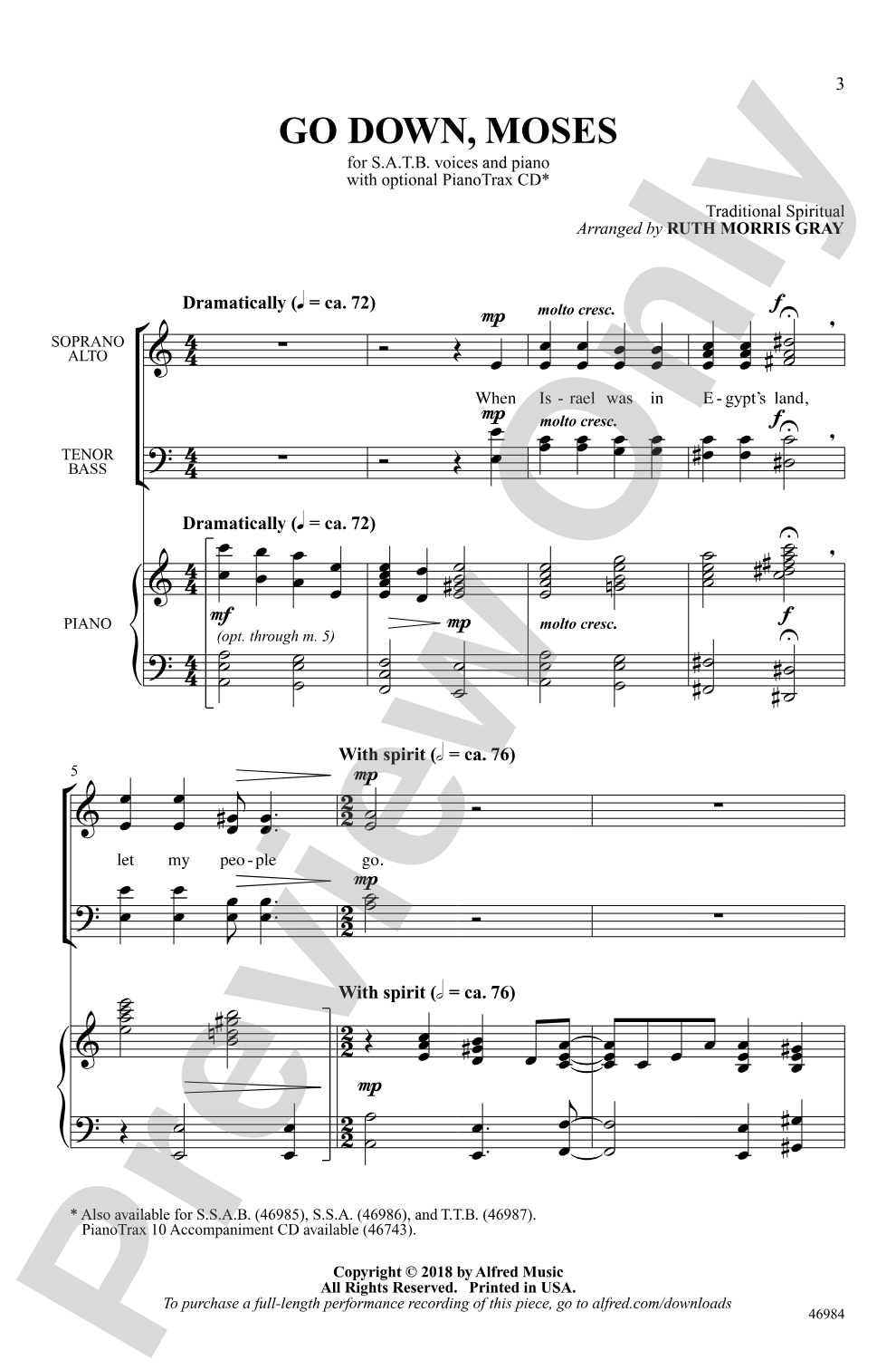 Go Down, Moses: SATB Choral Octavo