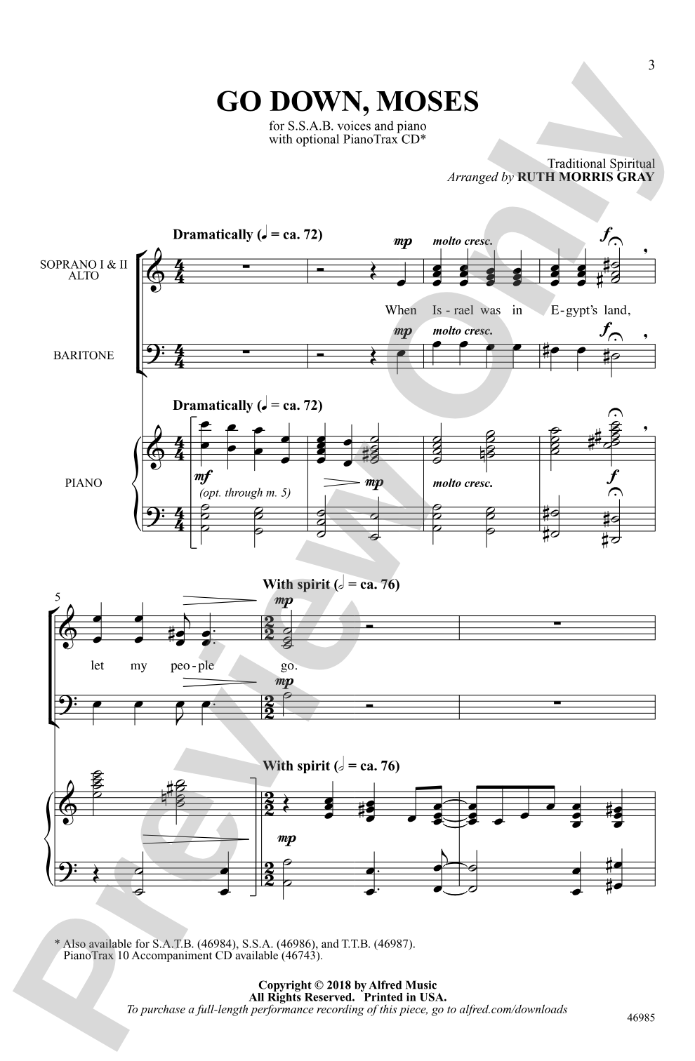 Go Down, Moses: SSAB Choral Octavo