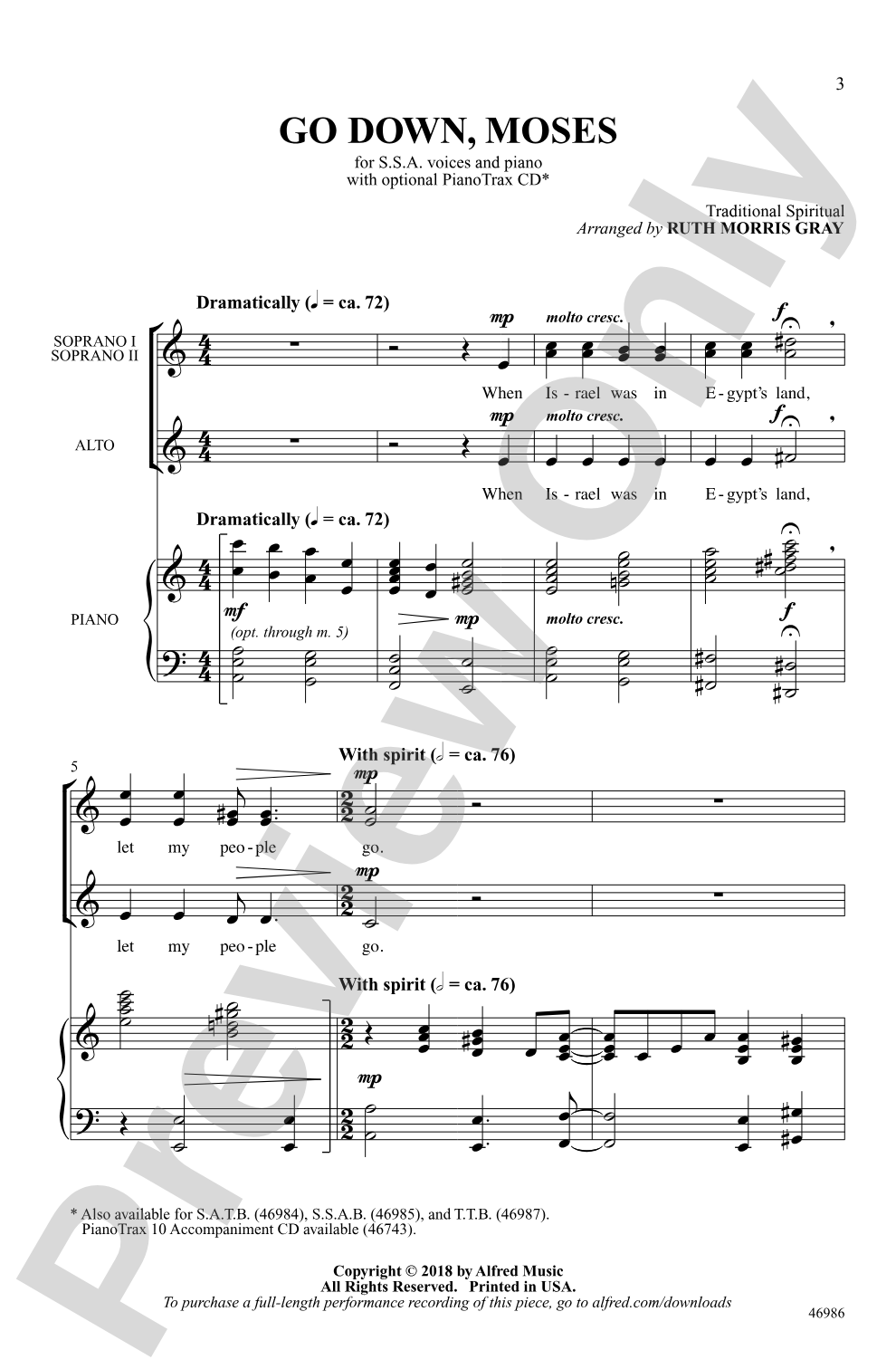 Go Down, Moses: SSA Choral Octavo