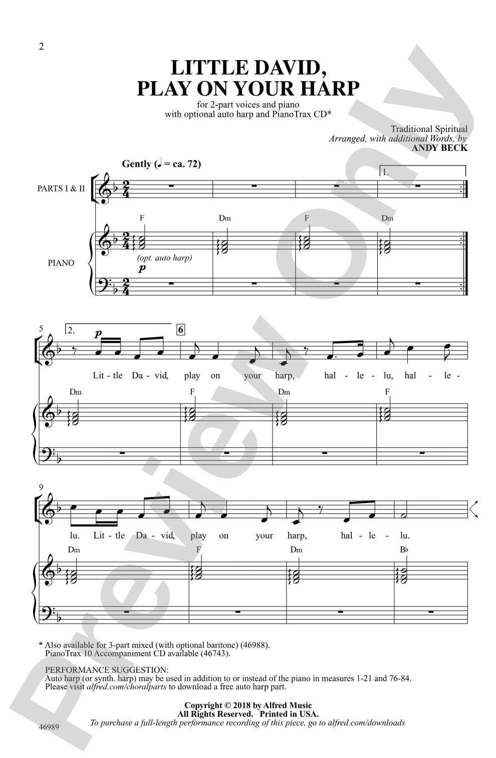 Little David, Play on Your Harp: 2-Part Choral Octavo