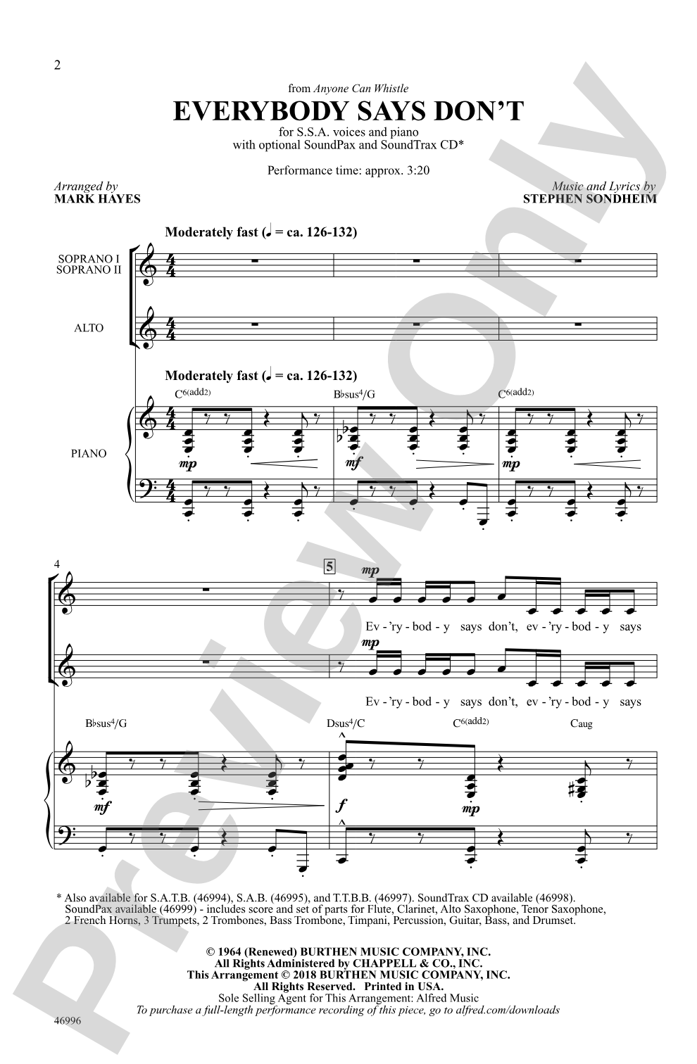 Everybody Says Don't: SSA Choral Octavo