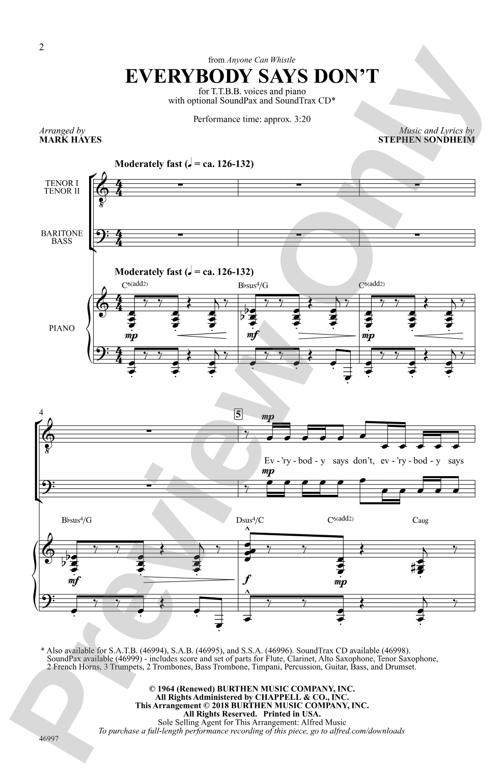 Everybody Says Don't: TTBB Choral Octavo