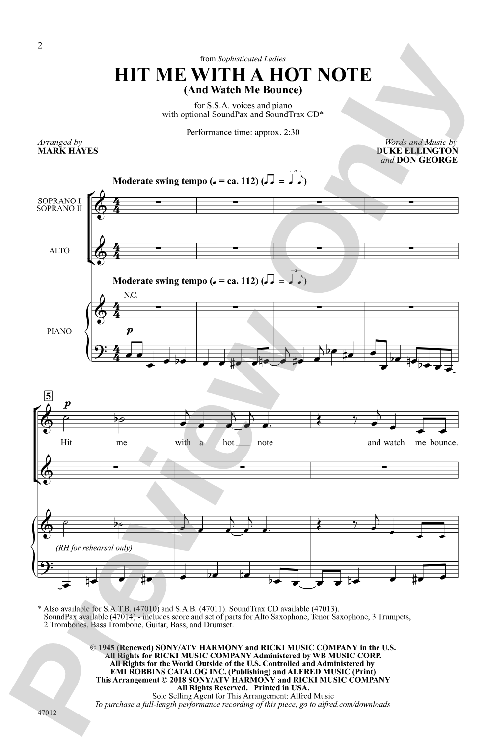 Hit Me with a Hot Note: SSA Choral Octavo