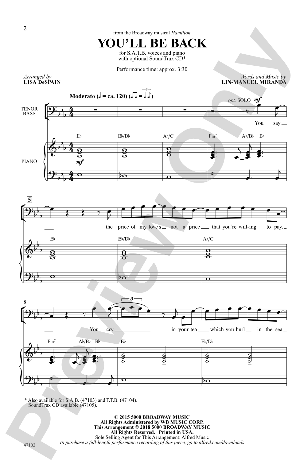 You'll Be Back: SATB Choral Octavo