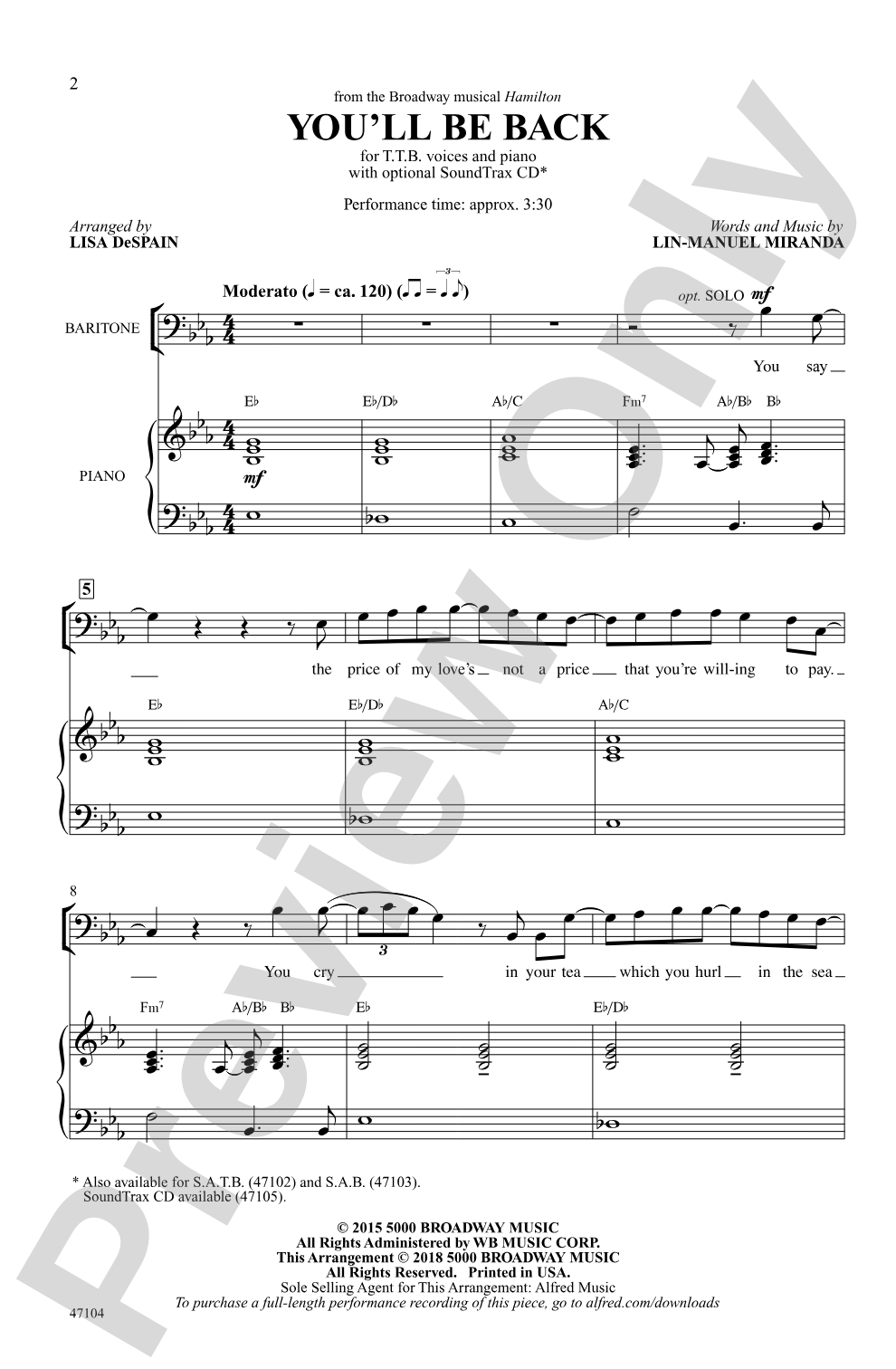 You'll Be Back: TTB Choral Octavo
