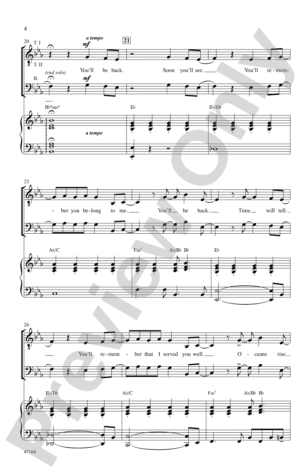 You'll Be Back: TTB Choral Octavo