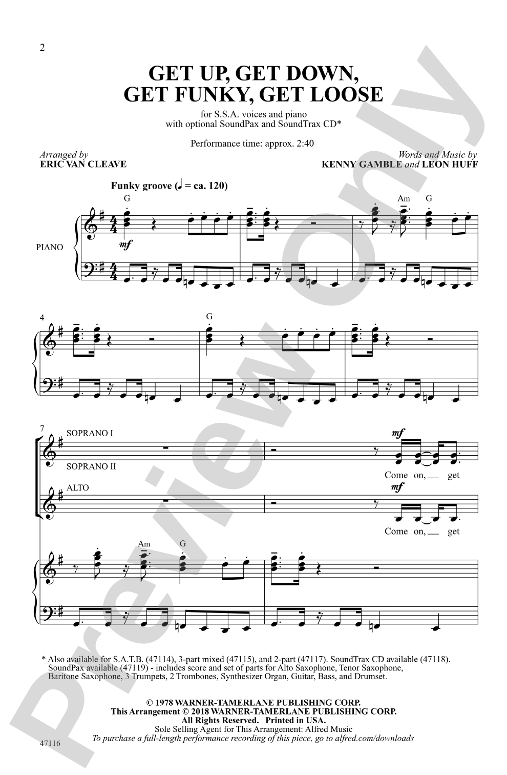 Get Up, Get Down, Get Funky, Get Loose: SSA Choral Octavo