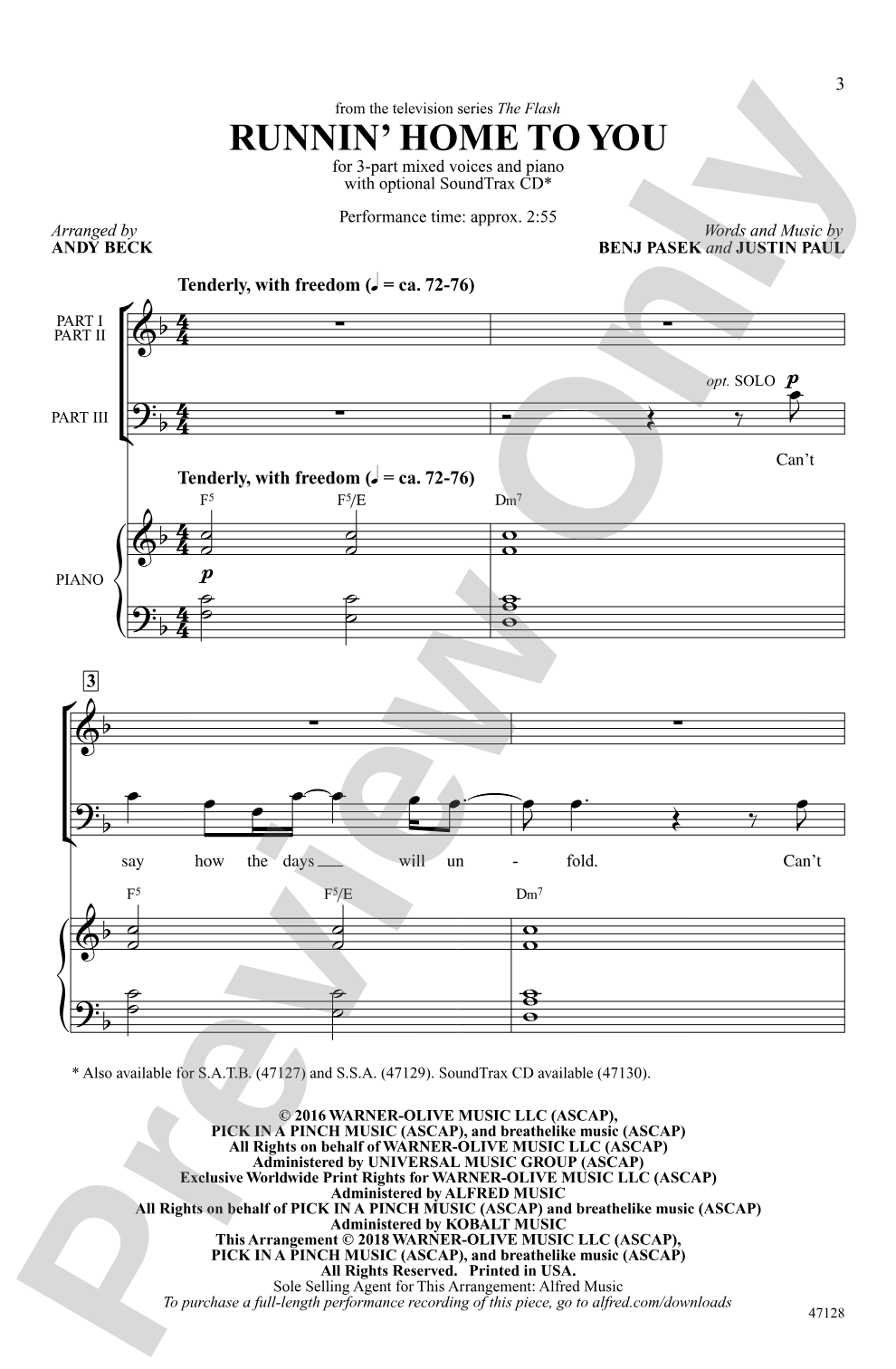 Runnin' Home to You: 3-Part Mixed Choral Octavo