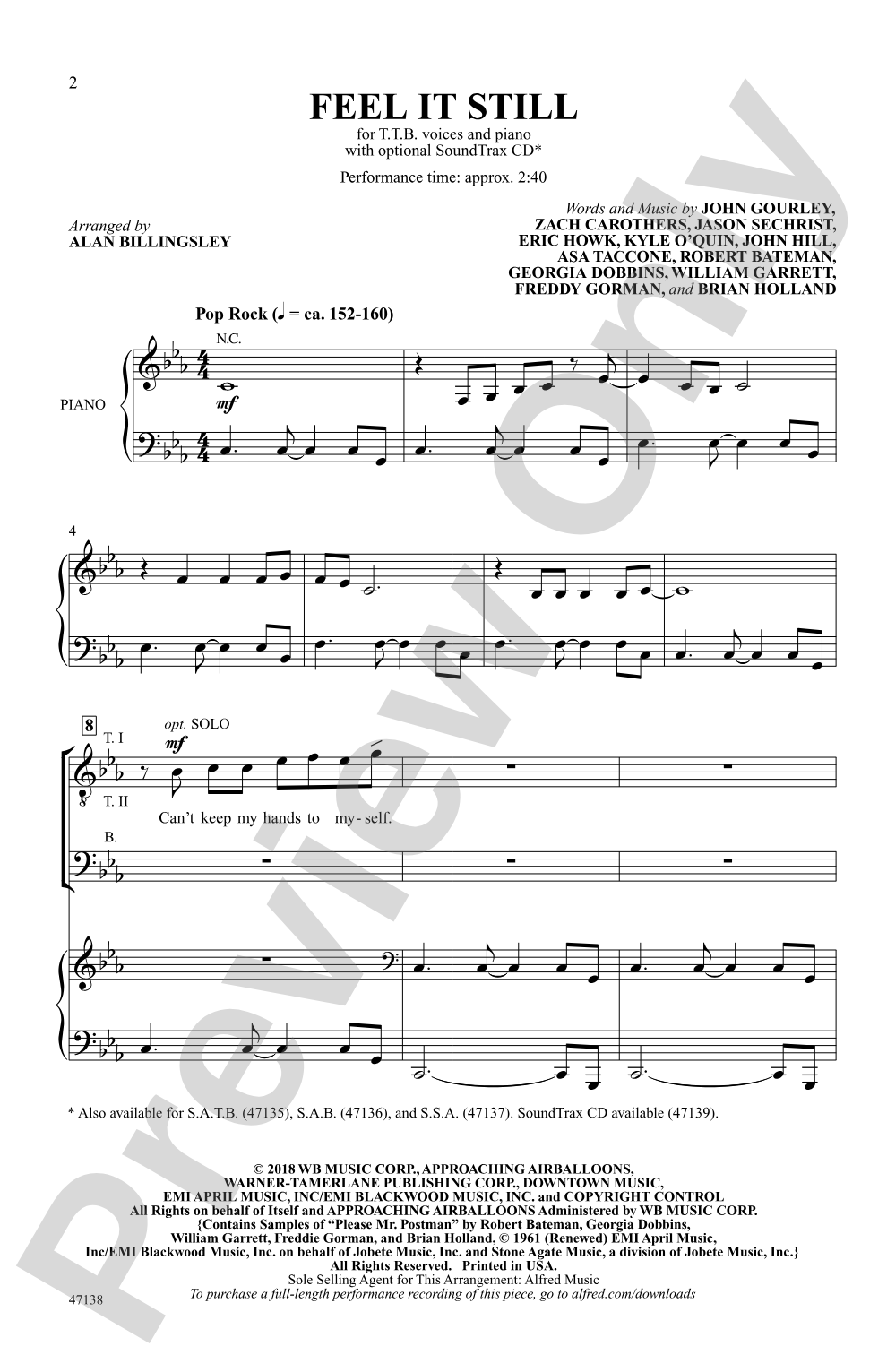 Feel It Still: TTB Choral Octavo