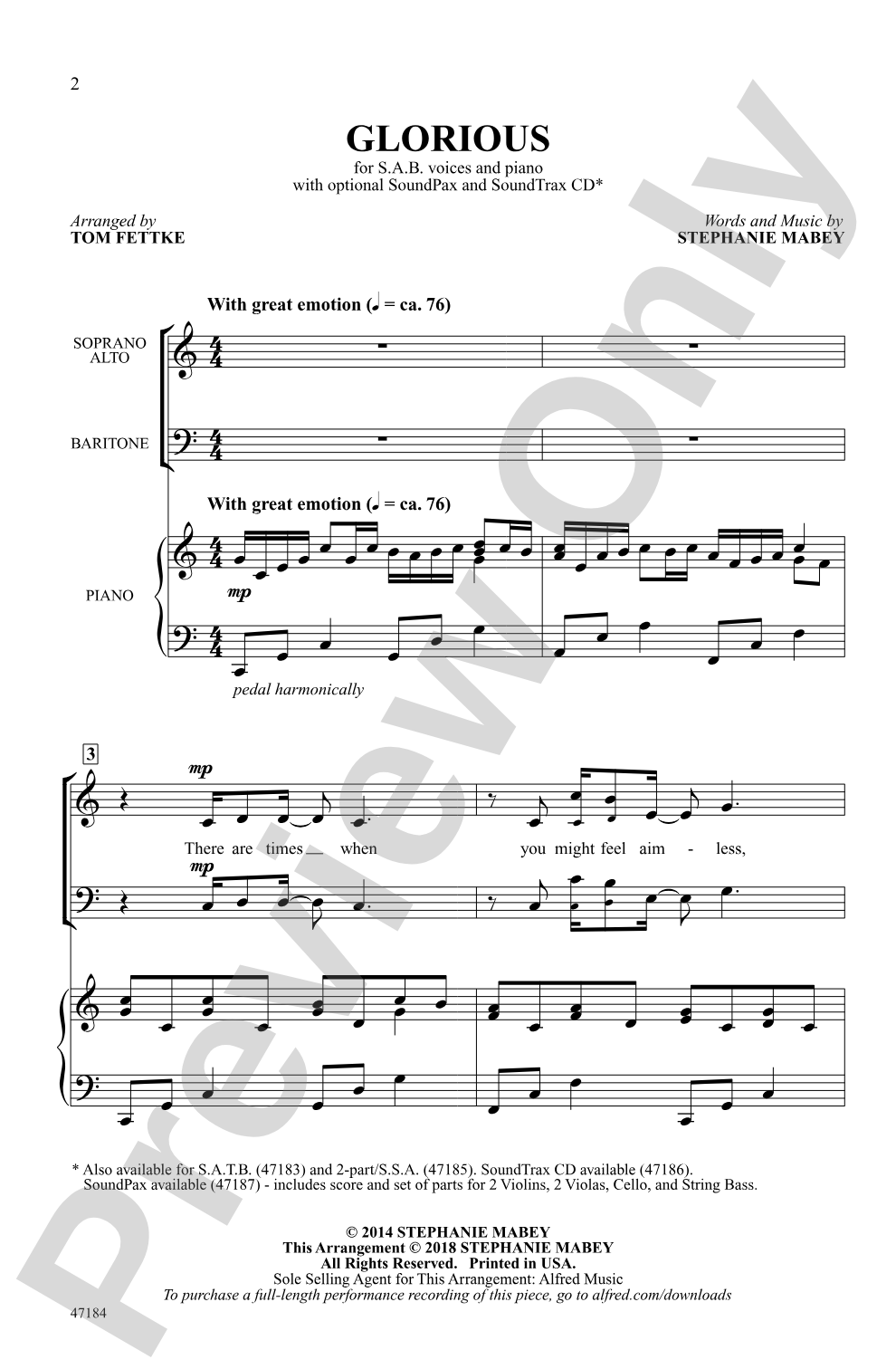 Glorious: SAB Choral Octavo