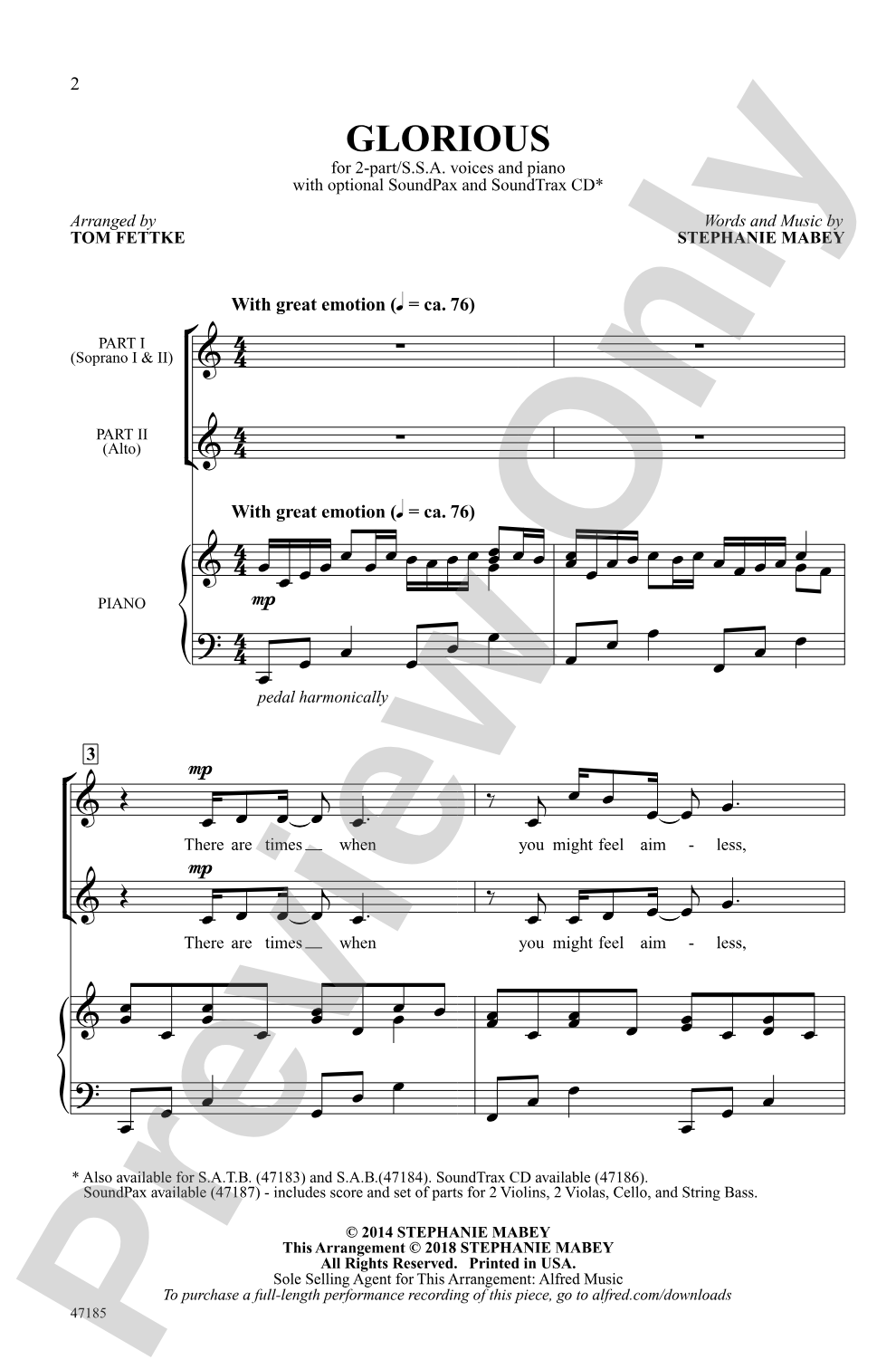 Glorious: 2-Part / SSA Choral Octavo
