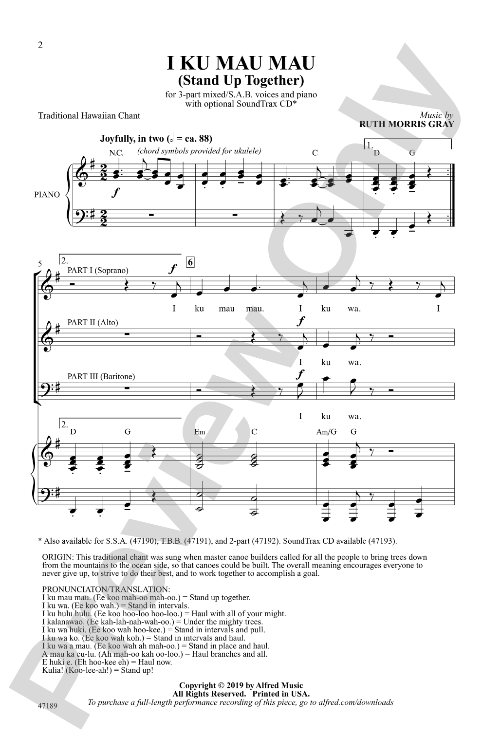 I Ku Mau Mau: 3-Part Mixed/SAB Choral Octavo