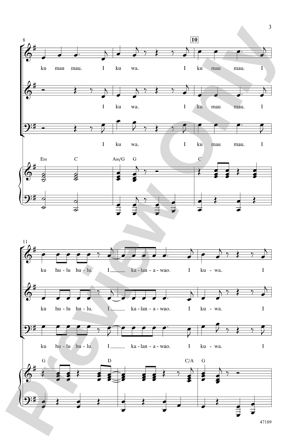 I Ku Mau Mau: 3-Part Mixed/SAB Choral Octavo