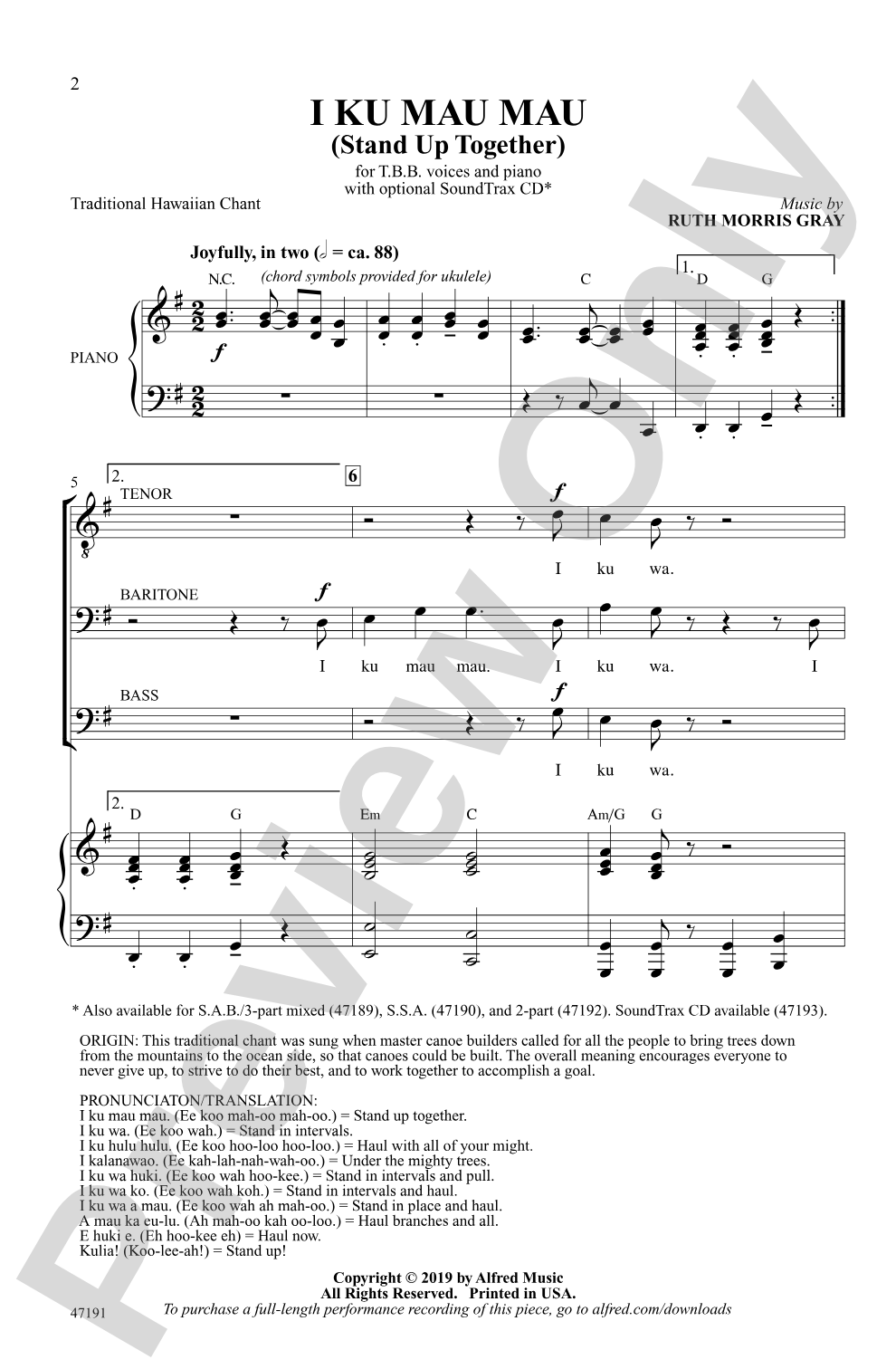 I Ku Mau Mau: TBB Choral Octavo