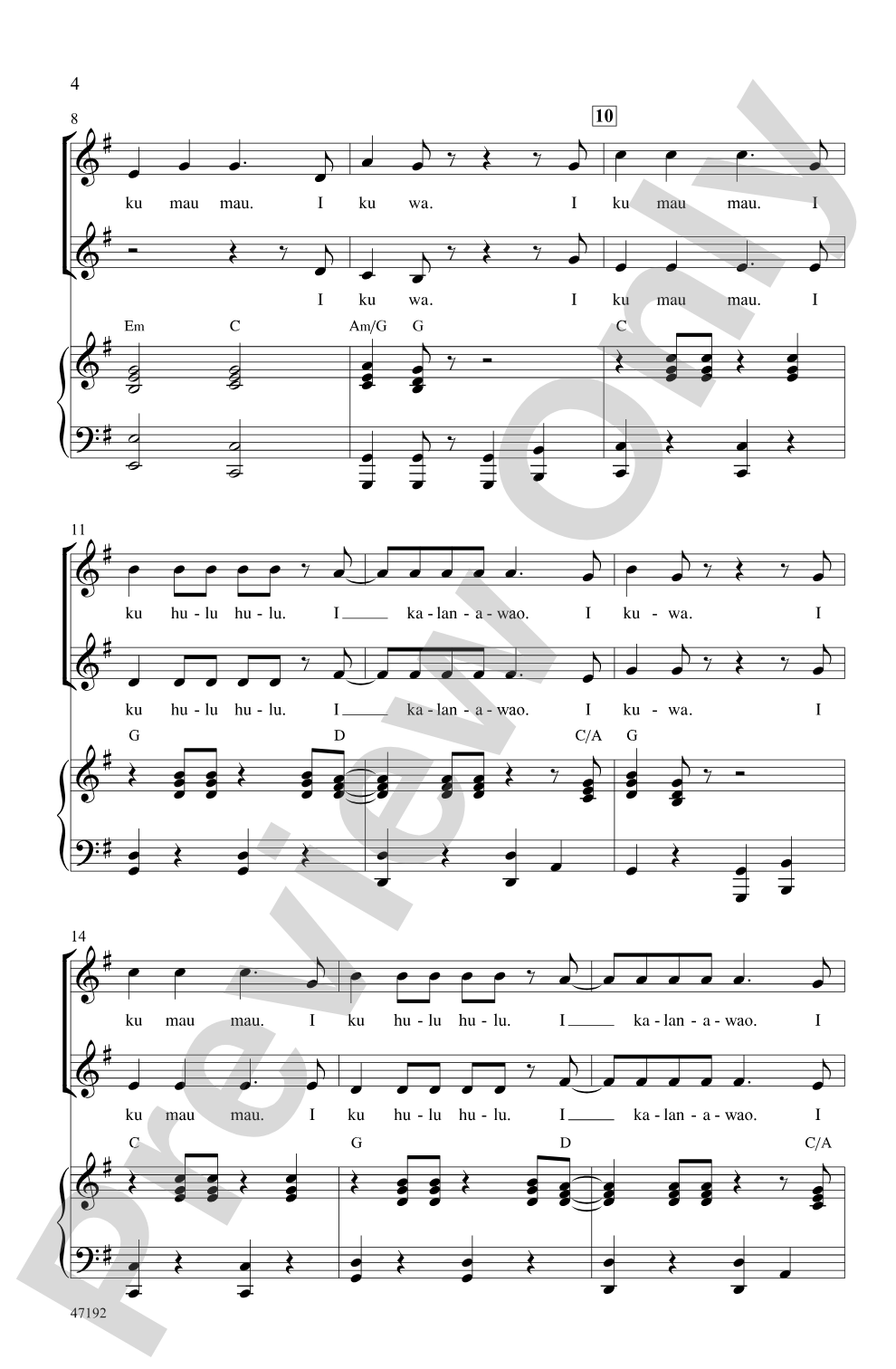 I Ku Mau Mau: 2-Part Choral Octavo