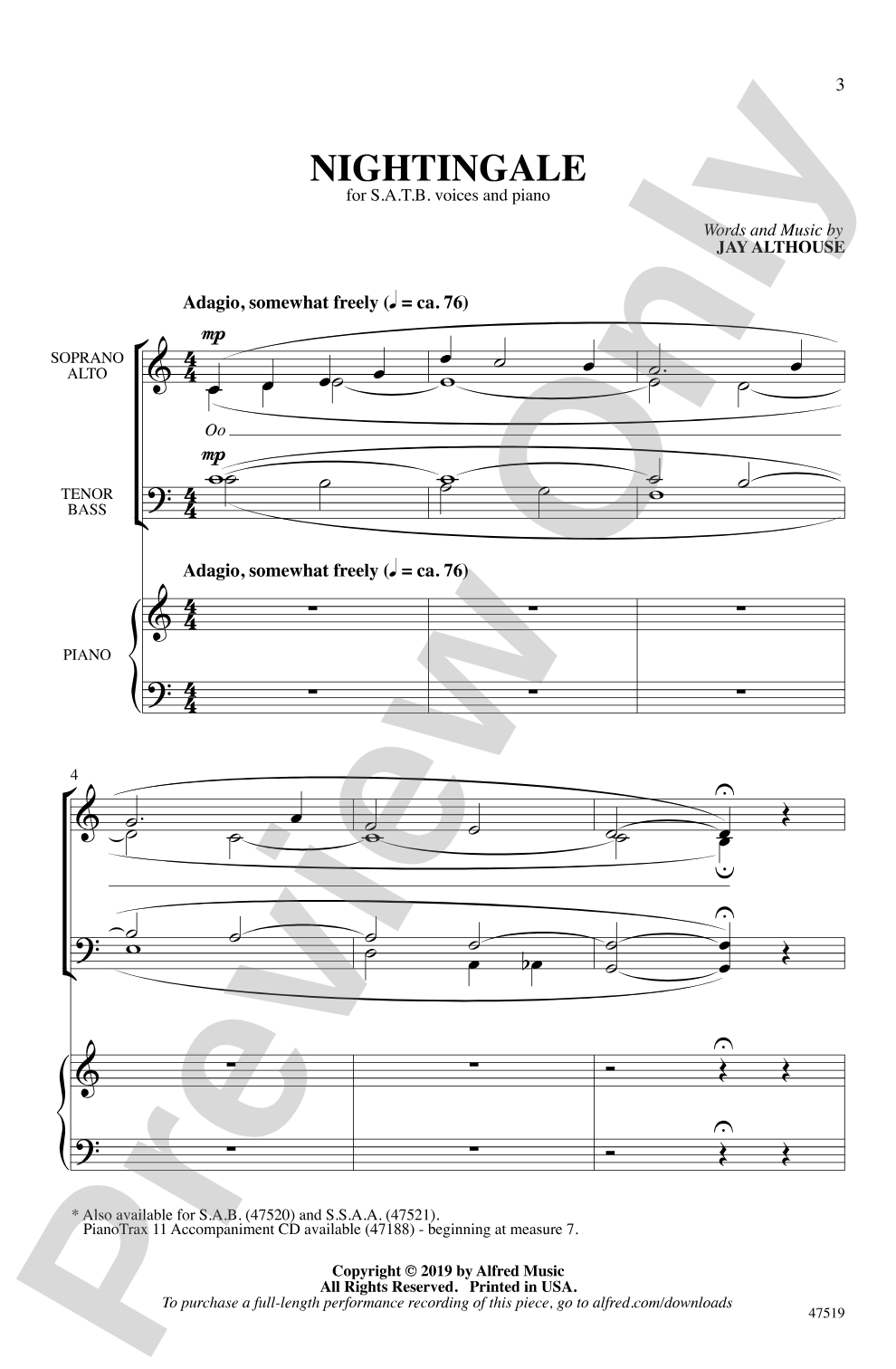 Nightingale: SATB Choral Octavo