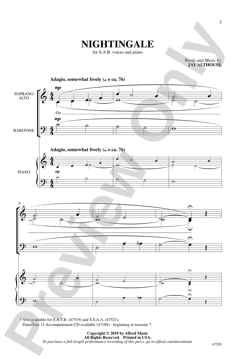 Nightingale: SAB Choral Octavo