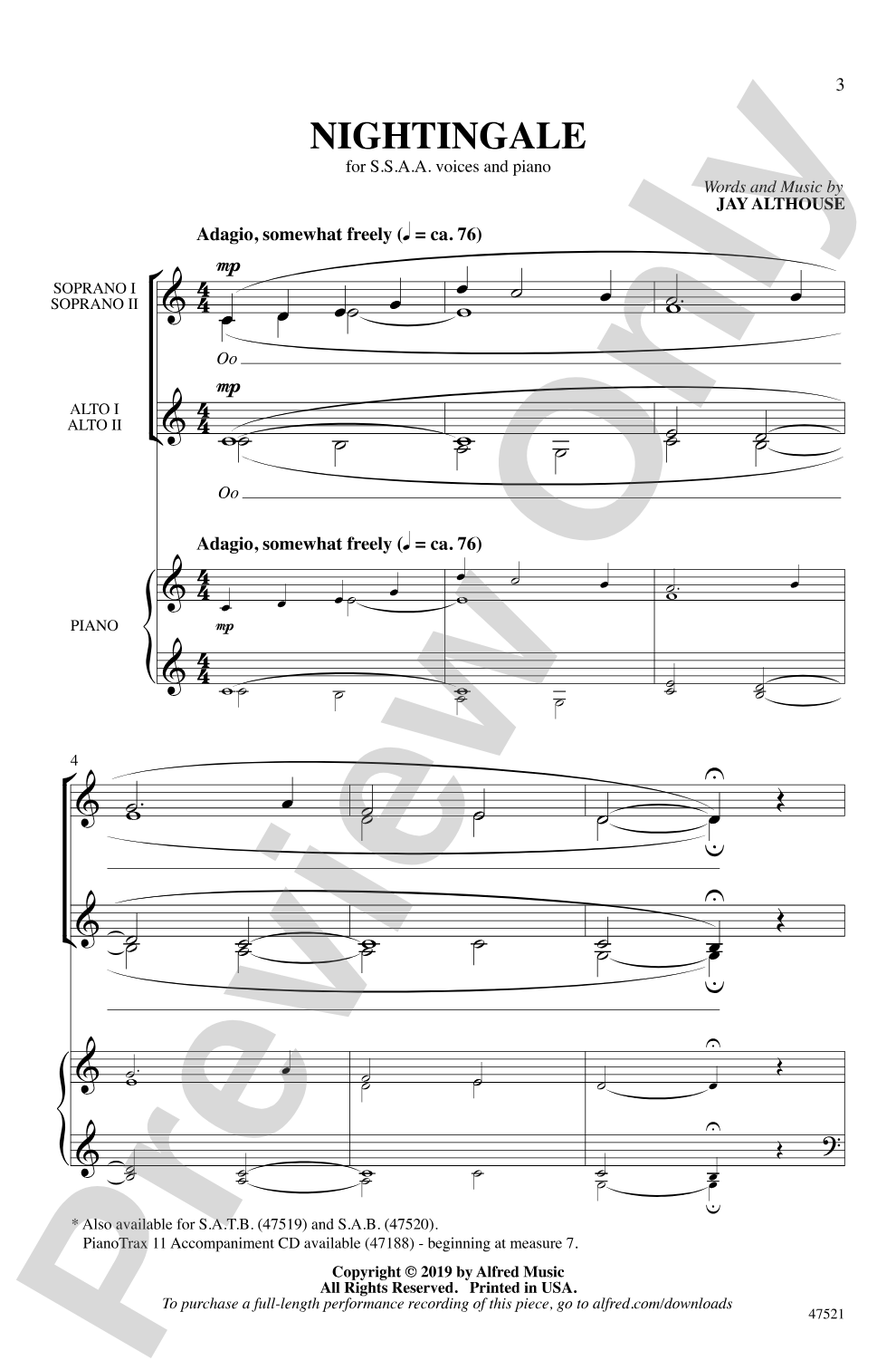 Nightingale: SSAA Choral Octavo