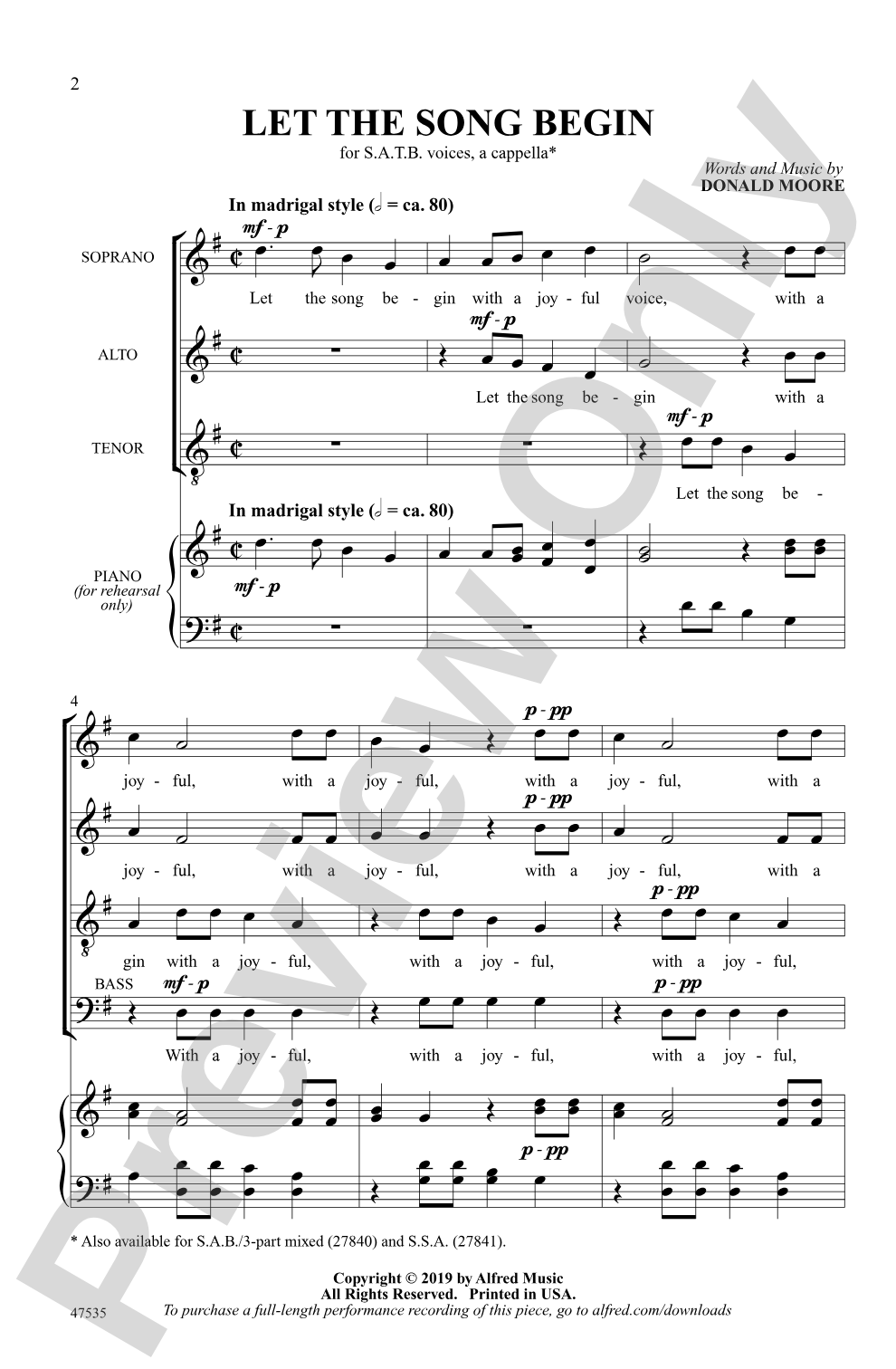 Let the Song Begin: SATB, <I>a cappella</I> Choral Octavo