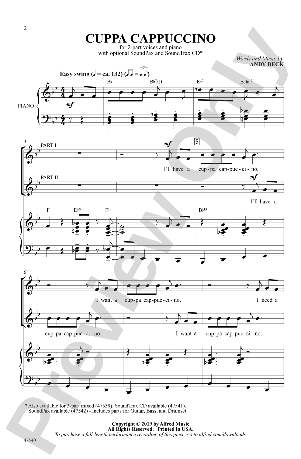 Cuppa Cappuccino: 2-Part Choral Octavo