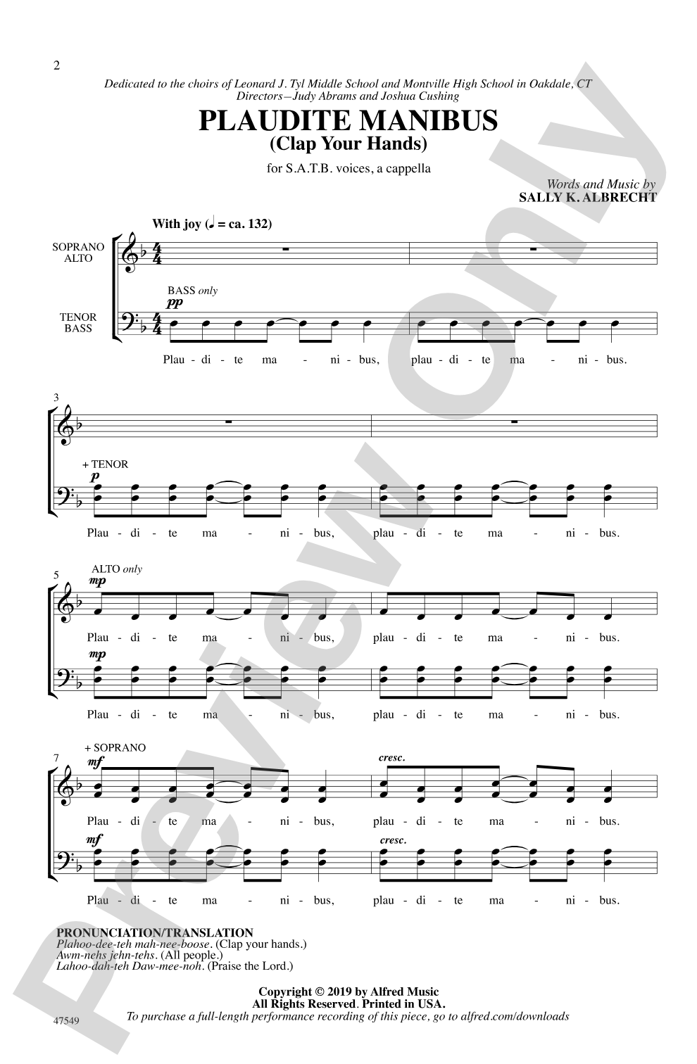 Plaudite Manibus: SATB, <i>a cappella</i> Choral Octavo