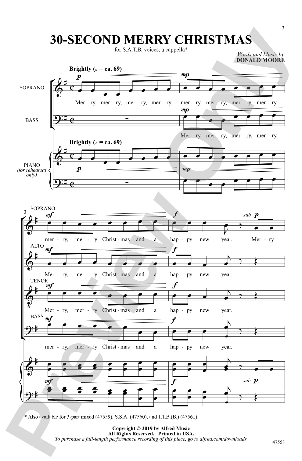 30-Second Merry Christmas: SATB, <I>a cappella</I> Choral Octavo
