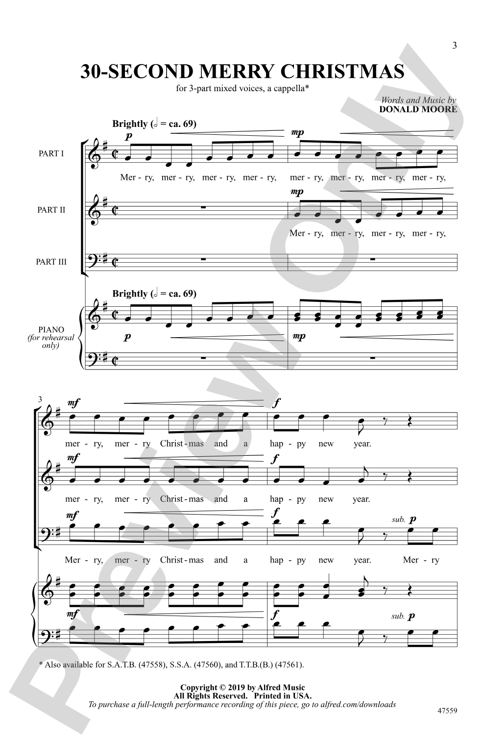 30-Second Merry Christmas: 3-Part Mixed, <I>a cappella</I> Choral Octavo